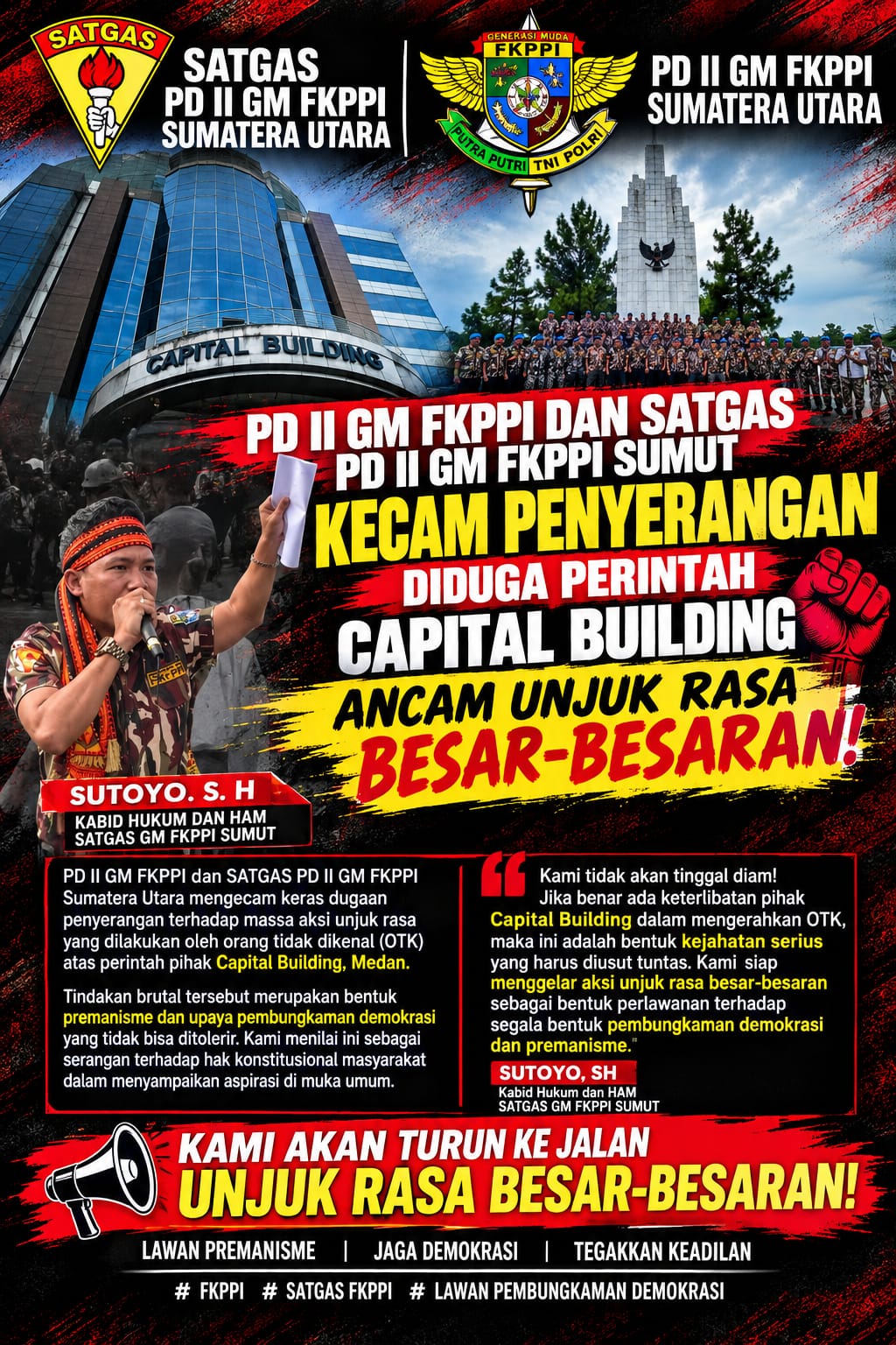 Massa Aksi Diduga Diserang di Depan Capital Building Medan, GM FKPPI Sumut Desak Polisi Usut Tuntas
